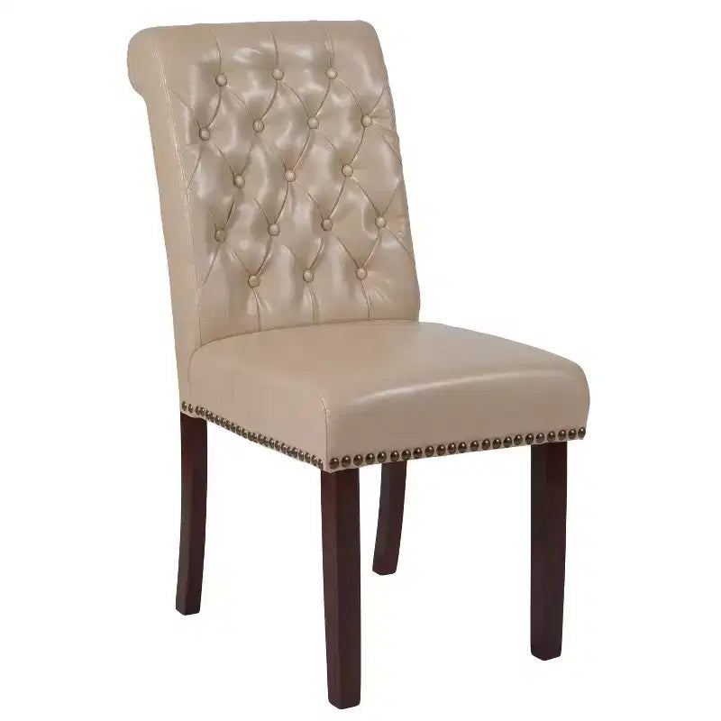 Emma and Oliver 2 PK Upholstered Rolled Back Parson's Chair with Nailhead Trim & Finished Frame with Plastic Floor Glides