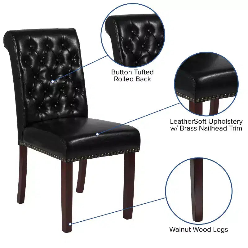 Emma and Oliver 2 PK Upholstered Rolled Back Parson's Chair with Nailhead Trim & Finished Frame with Plastic Floor Glides