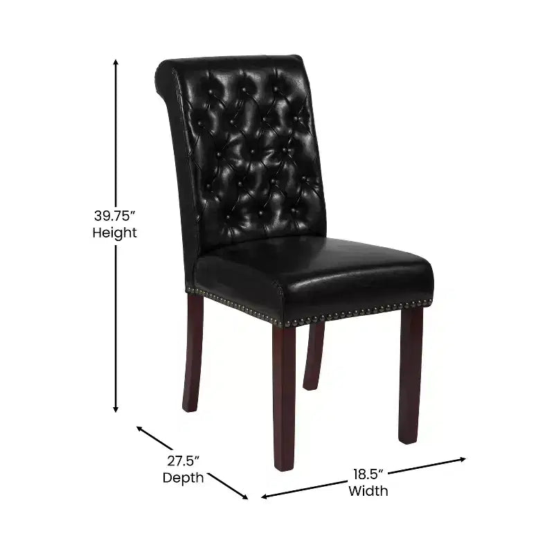 Emma and Oliver 2 PK Upholstered Rolled Back Parson's Chair with Nailhead Trim & Finished Frame with Plastic Floor Glides