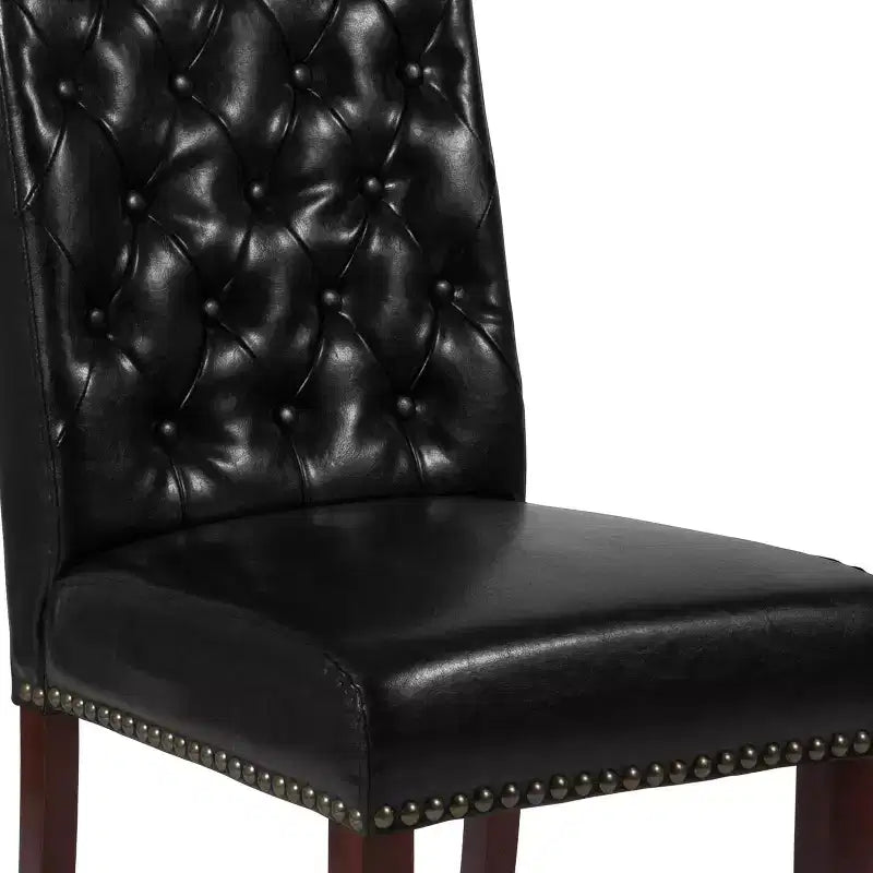 Emma and Oliver 2 PK Upholstered Rolled Back Parson's Chair with Nailhead Trim & Finished Frame with Plastic Floor Glides