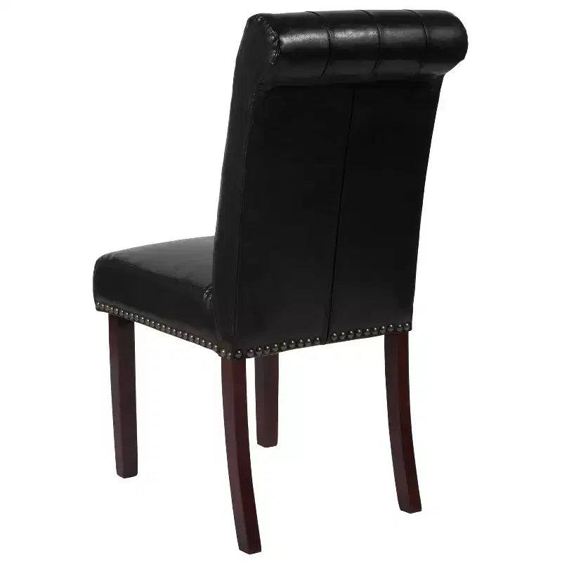 Emma and Oliver 2 PK Upholstered Rolled Back Parson's Chair with Nailhead Trim & Finished Frame with Plastic Floor Glides
