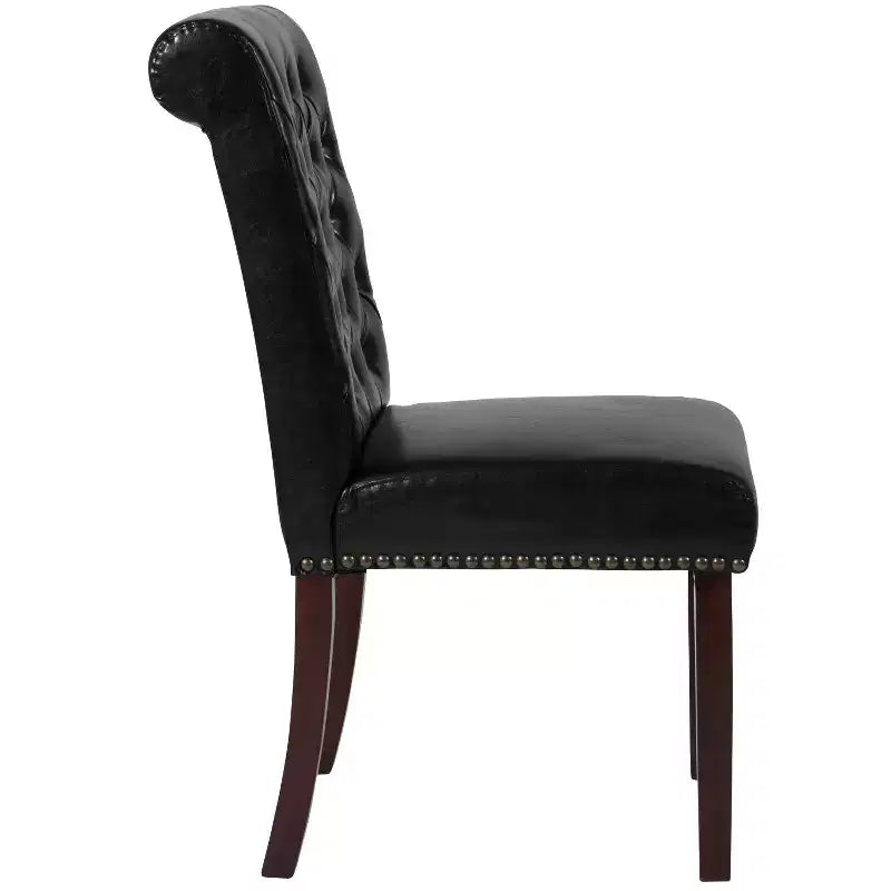 Emma and Oliver 2 PK Upholstered Rolled Back Parson's Chair with Nailhead Trim & Finished Frame with Plastic Floor Glides