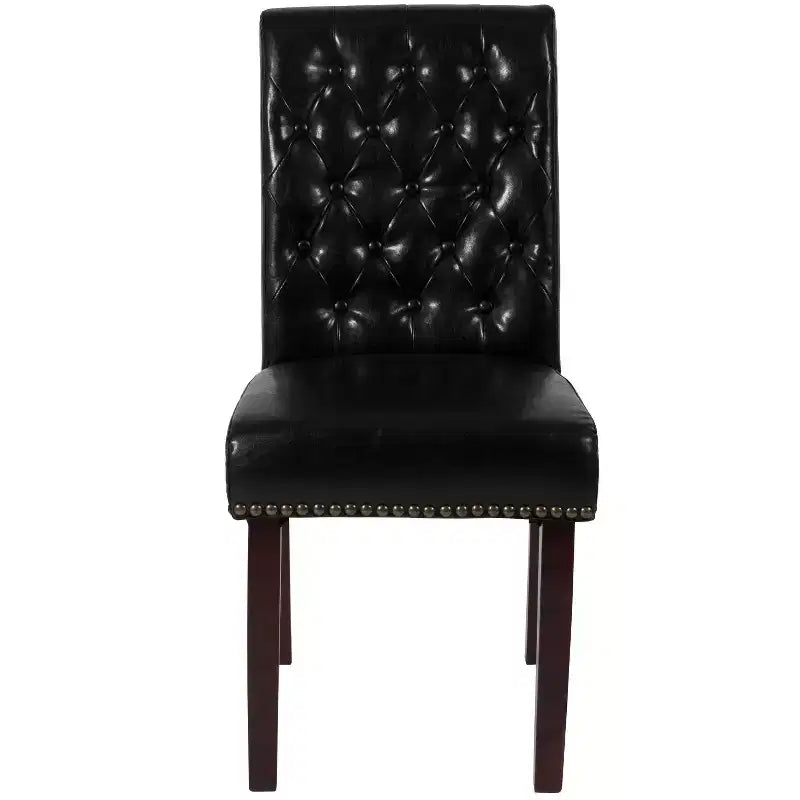 Emma and Oliver 2 PK Upholstered Rolled Back Parson's Chair with Nailhead Trim & Finished Frame with Plastic Floor Glides
