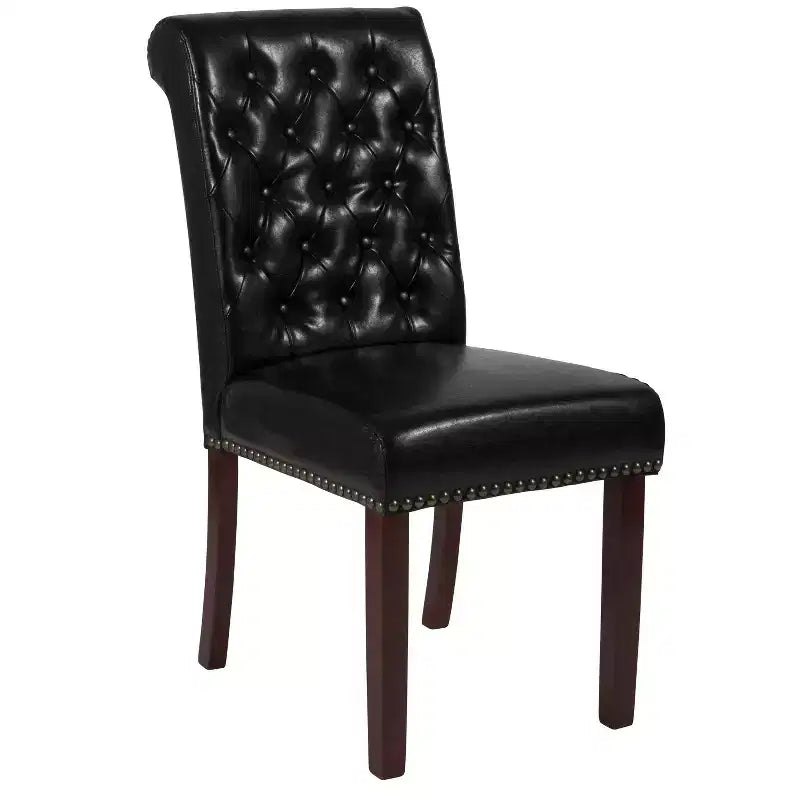 Emma and Oliver 2 PK Upholstered Rolled Back Parson's Chair with Nailhead Trim & Finished Frame with Plastic Floor Glides
