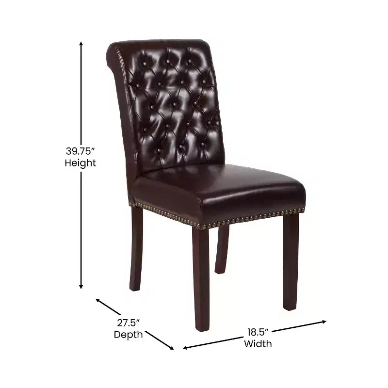 Emma and Oliver 2 PK Upholstered Rolled Back Parson's Chair with Nailhead Trim & Finished Frame with Plastic Floor Glides