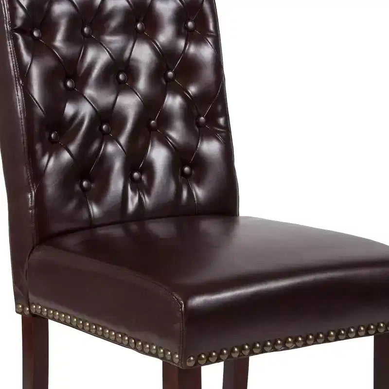 Emma and Oliver 2 PK Upholstered Rolled Back Parson's Chair with Nailhead Trim & Finished Frame with Plastic Floor Glides