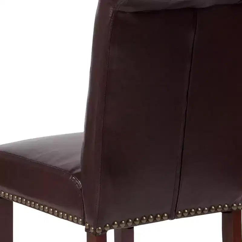 Emma and Oliver 2 PK Upholstered Rolled Back Parson's Chair with Nailhead Trim & Finished Frame with Plastic Floor Glides