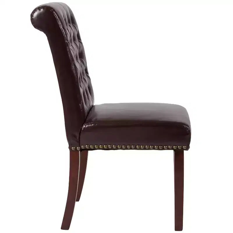 Emma and Oliver 2 PK Upholstered Rolled Back Parson's Chair with Nailhead Trim & Finished Frame with Plastic Floor Glides