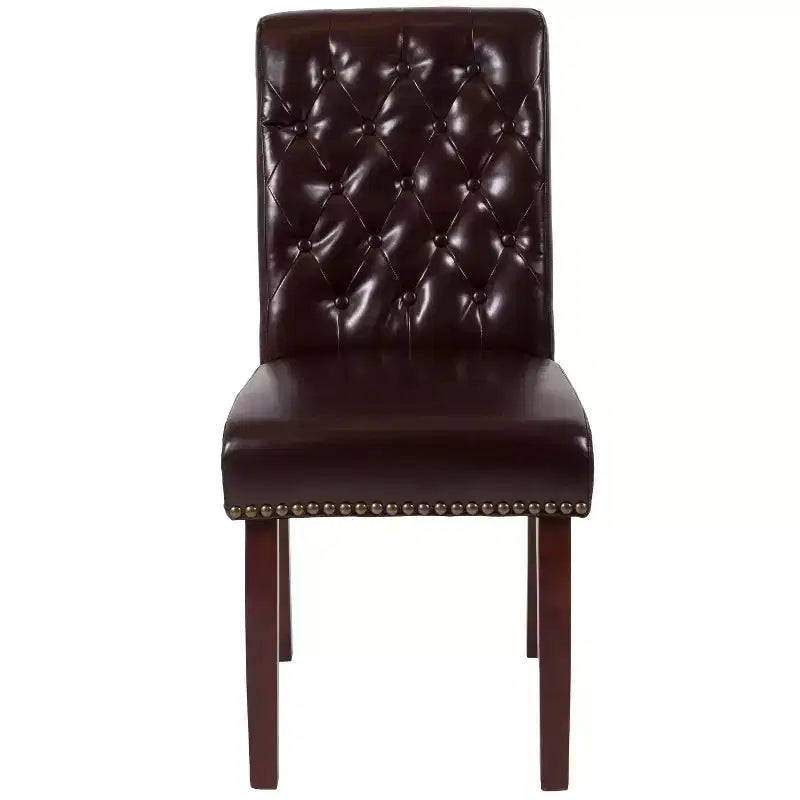 Emma and Oliver 2 PK Upholstered Rolled Back Parson's Chair with Nailhead Trim & Finished Frame with Plastic Floor Glides