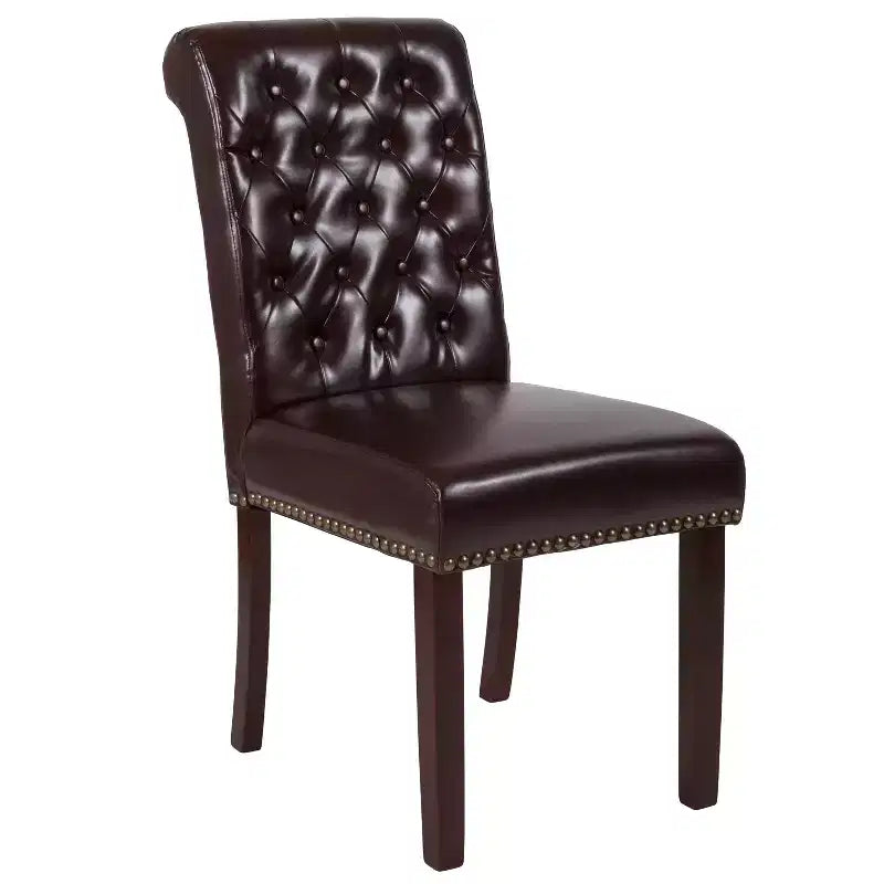 Emma and Oliver 2 PK Upholstered Rolled Back Parson's Chair with Nailhead Trim & Finished Frame with Plastic Floor Glides
