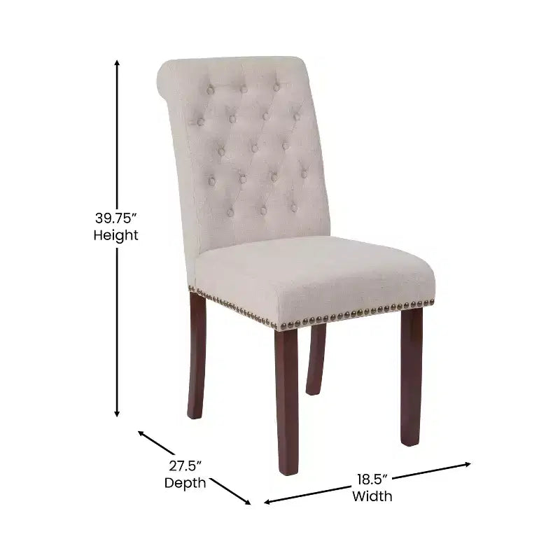Emma and Oliver 2 PK Upholstered Rolled Back Parson's Chair with Nailhead Trim & Finished Frame with Plastic Floor Glides