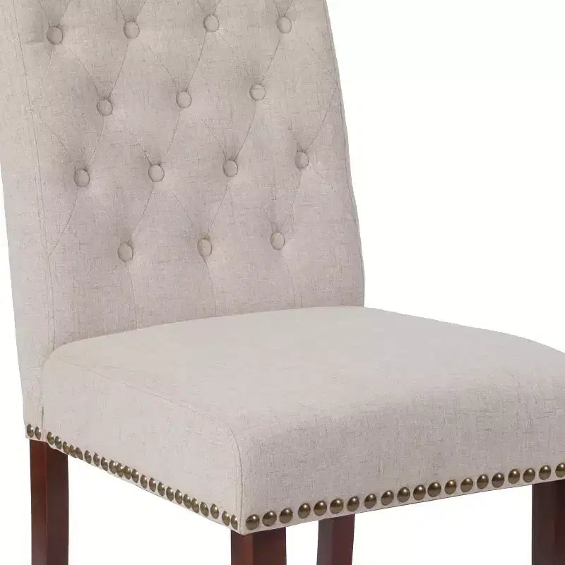 Emma and Oliver 2 PK Upholstered Rolled Back Parson's Chair with Nailhead Trim & Finished Frame with Plastic Floor Glides