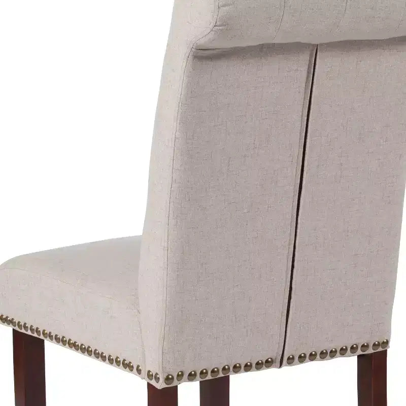 Emma and Oliver 2 PK Upholstered Rolled Back Parson's Chair with Nailhead Trim & Finished Frame with Plastic Floor Glides