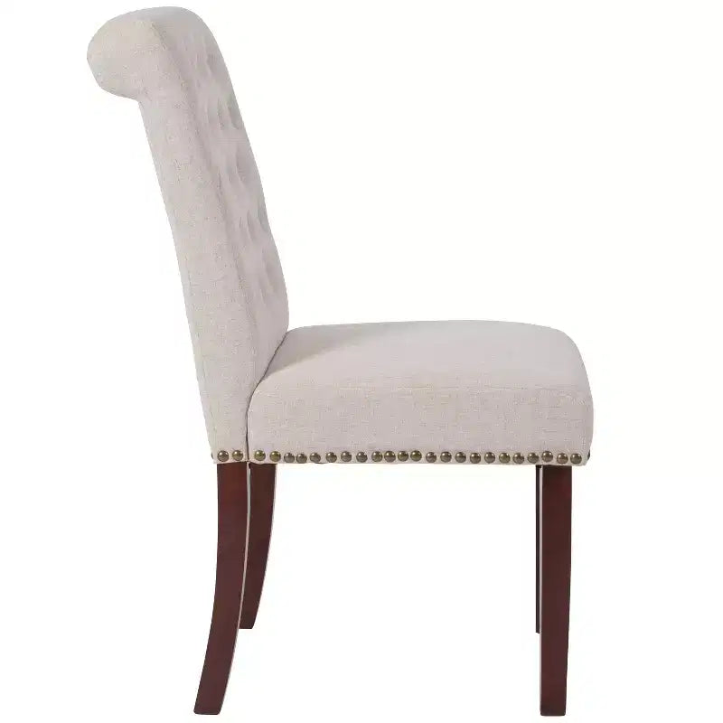Emma and Oliver 2 PK Upholstered Rolled Back Parson's Chair with Nailhead Trim & Finished Frame with Plastic Floor Glides