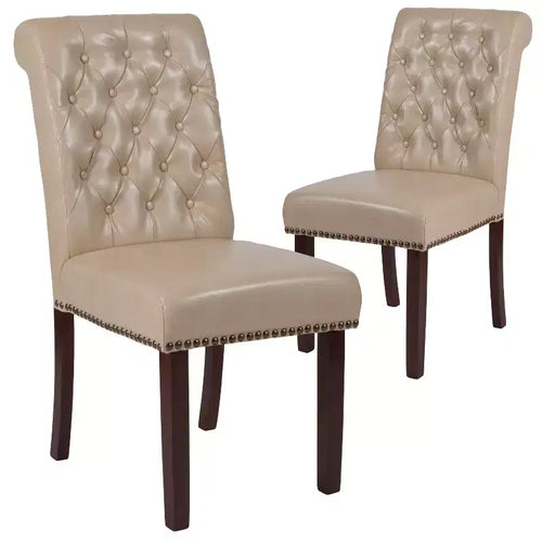 Emma and Oliver 2 PK Upholstered Rolled Back Parson's Chair with Nailhead Trim & Finished Frame with Plastic Floor Glides