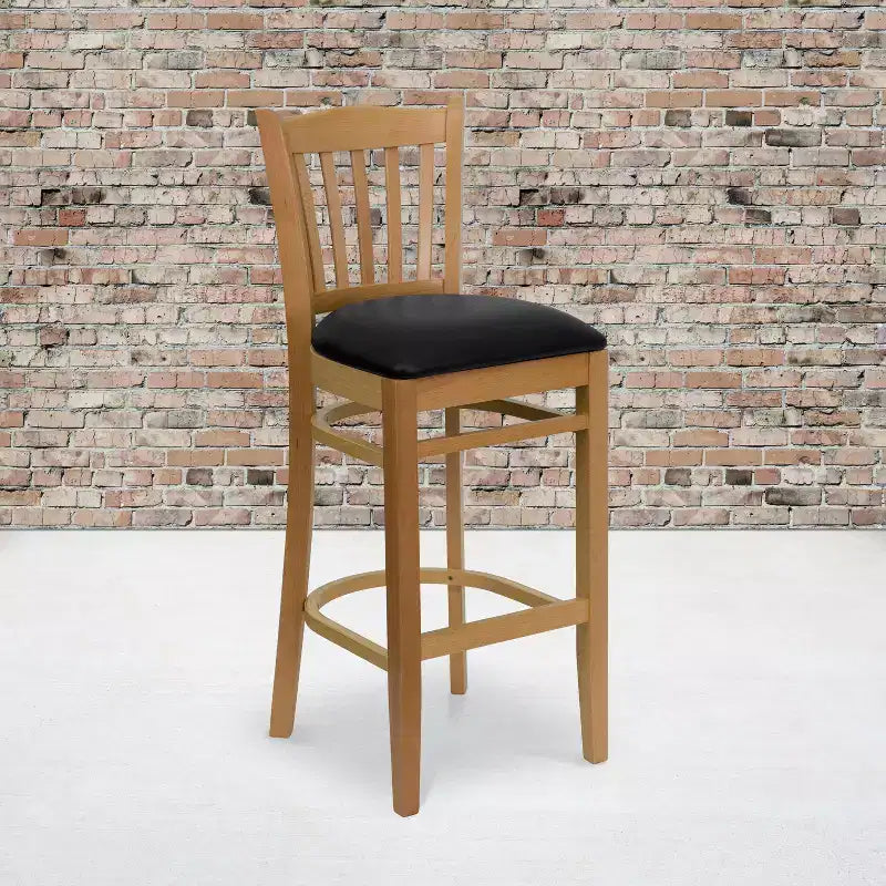 Emma and Oliver 2 Pack Vertical Slat Back Wooden Restaurant Barstool