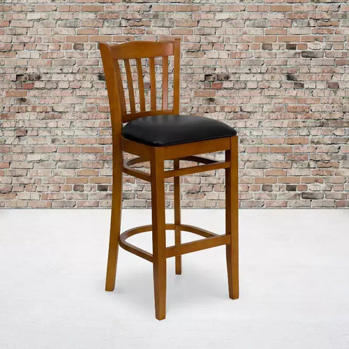 Emma and Oliver 2 Pack Vertical Slat Back Wooden Restaurant Barstool