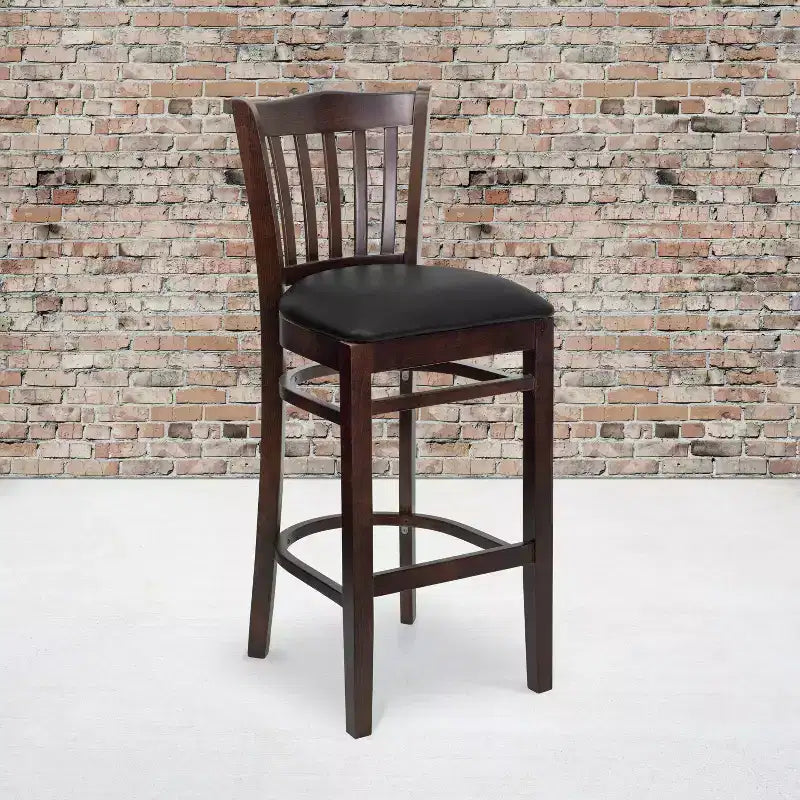 Emma and Oliver 2 Pack Vertical Slat Back Wooden Restaurant Barstool