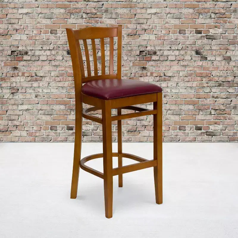 Emma and Oliver 2 Pack Vertical Slat Back Wooden Restaurant Barstool