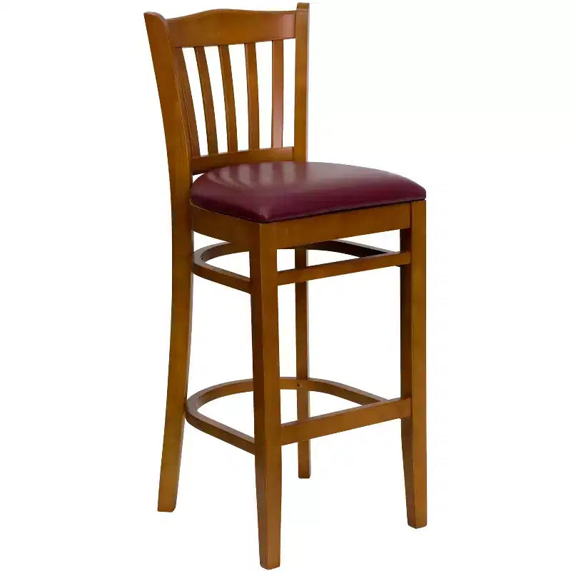 Emma and Oliver 2 Pack Vertical Slat Back Wooden Restaurant Barstool