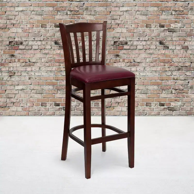 Emma and Oliver 2 Pack Vertical Slat Back Wooden Restaurant Barstool