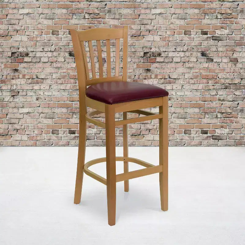 Emma and Oliver 2 Pack Vertical Slat Back Wooden Restaurant Barstool