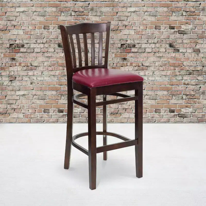 Emma and Oliver 2 Pack Vertical Slat Back Wooden Restaurant Barstool