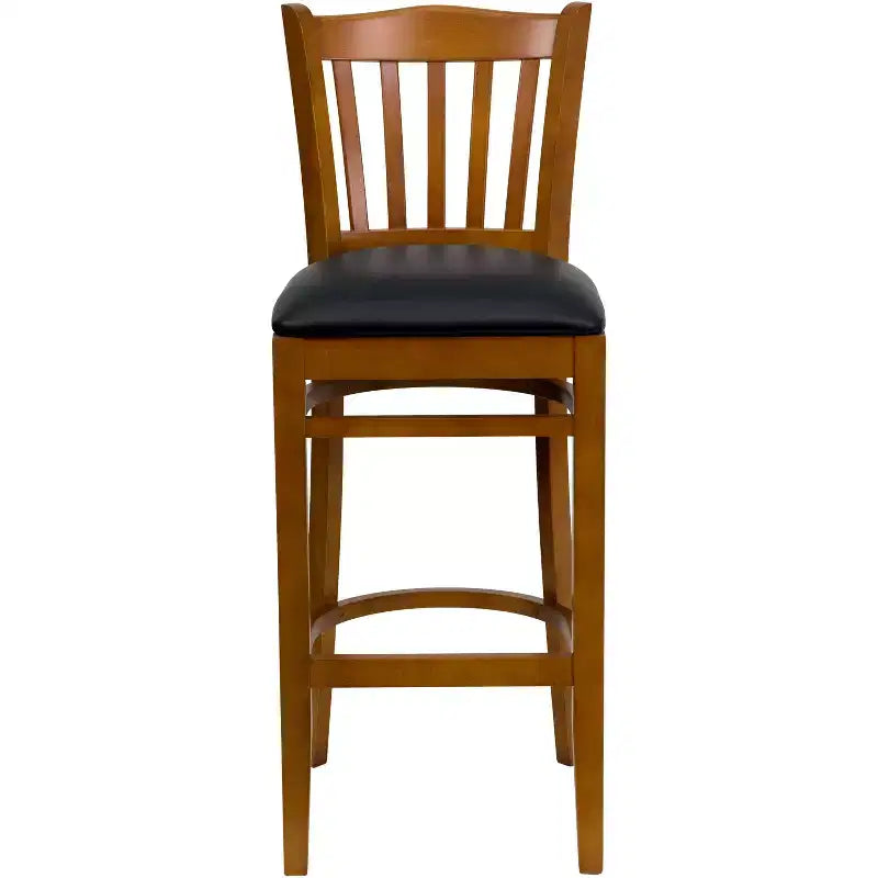 Emma and Oliver 2 Pack Vertical Slat Back Wooden Restaurant Barstool