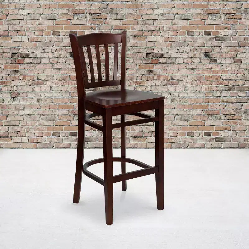 Emma and Oliver 2 Pack Vertical Slat Back Wooden Restaurant Barstool
