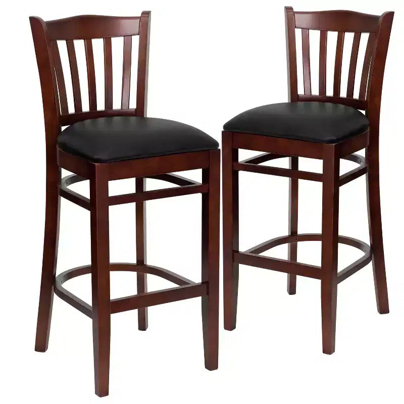 Emma and Oliver 2 Pack Vertical Slat Back Wooden Restaurant Barstool