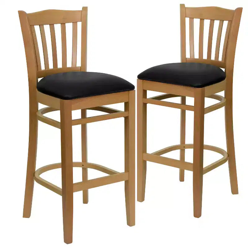 Emma and Oliver 2 Pack Vertical Slat Back Wooden Restaurant Barstool