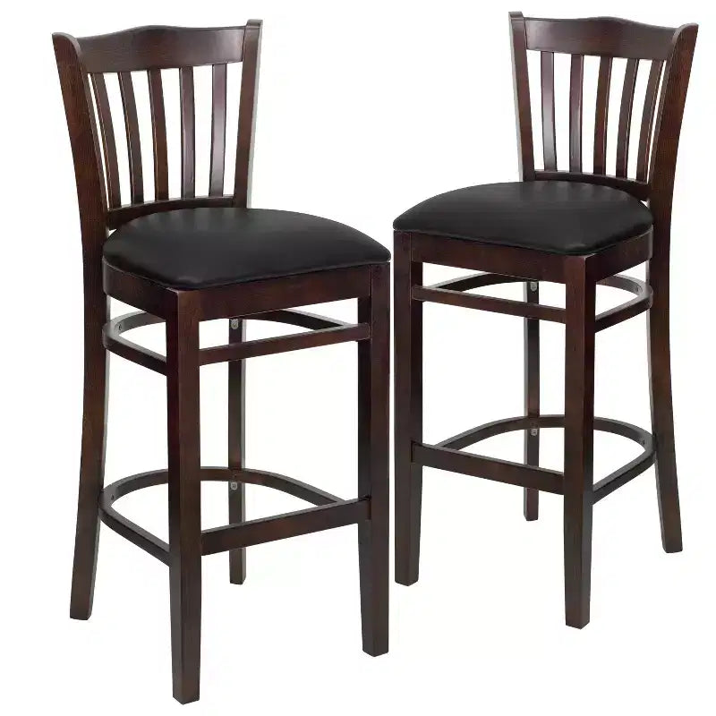 Emma and Oliver 2 Pack Vertical Slat Back Wooden Restaurant Barstool
