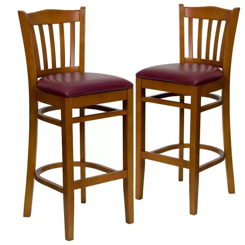 Emma and Oliver 2 Pack Vertical Slat Back Wooden Restaurant Barstool