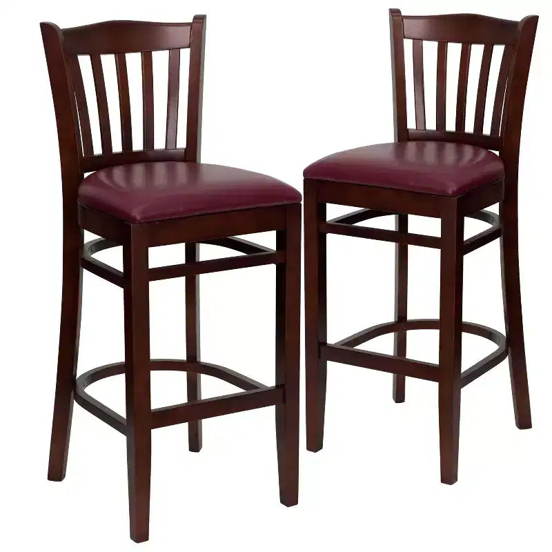 Emma and Oliver 2 Pack Vertical Slat Back Wooden Restaurant Barstool