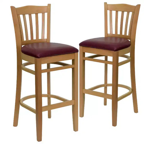 Emma and Oliver 2 Pack Vertical Slat Back Wooden Restaurant Barstool