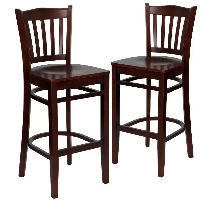 Emma and Oliver 2 Pack Vertical Slat Back Wooden Restaurant Barstool