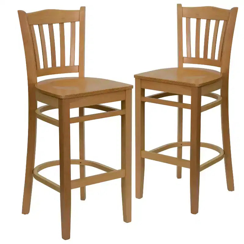 Emma and Oliver 2 Pack Vertical Slat Back Wooden Restaurant Barstool