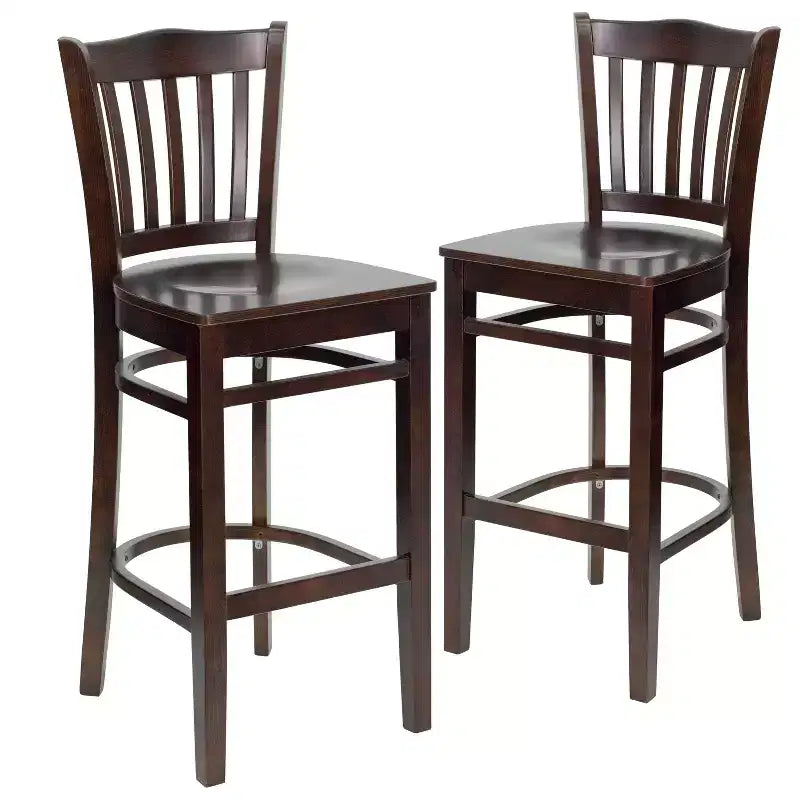 Emma and Oliver 2 Pack Vertical Slat Back Wooden Restaurant Barstool