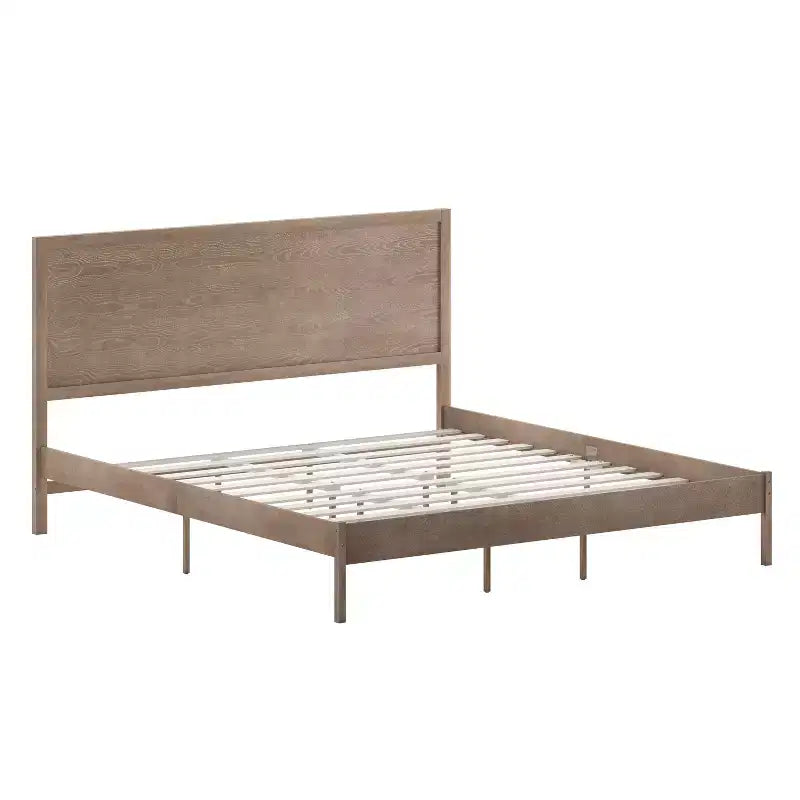 Merrick Lane Solid Wood Platform Bed with Wooden Slats and Headboard, No Box Spring Needed