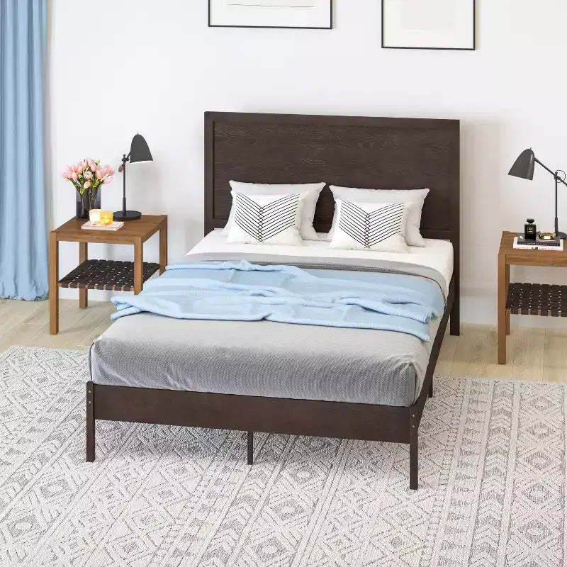 Merrick Lane Solid Wood Platform Bed with Wooden Slats and Headboard, No Box Spring Needed