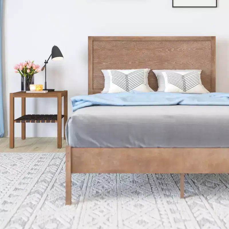 Merrick Lane Solid Wood Platform Bed with Wooden Slats and Headboard, No Box Spring Needed