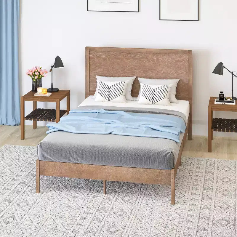 Merrick Lane Solid Wood Platform Bed with Wooden Slats and Headboard, No Box Spring Needed