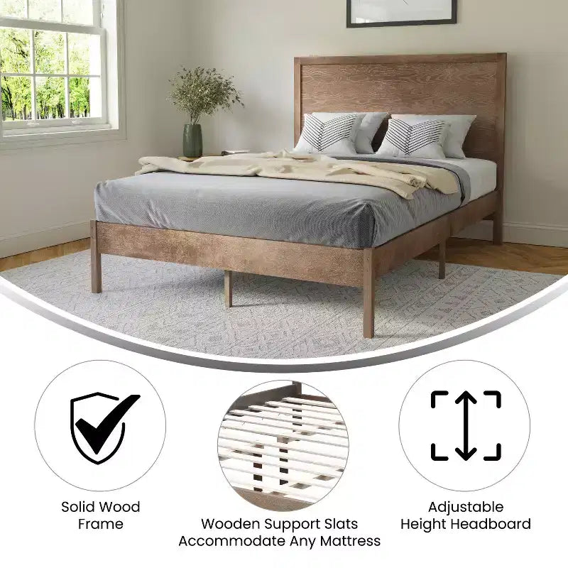 Merrick Lane Solid Wood Platform Bed with Wooden Slats and Headboard, No Box Spring Needed