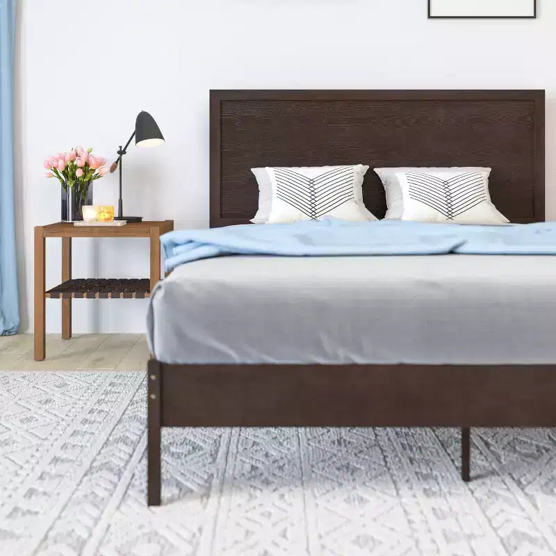 Merrick Lane Solid Wood Platform Bed with Wooden Slats and Headboard, No Box Spring Needed