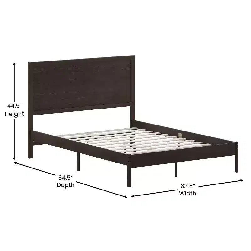 Merrick Lane Solid Wood Platform Bed with Wooden Slats and Headboard, No Box Spring Needed