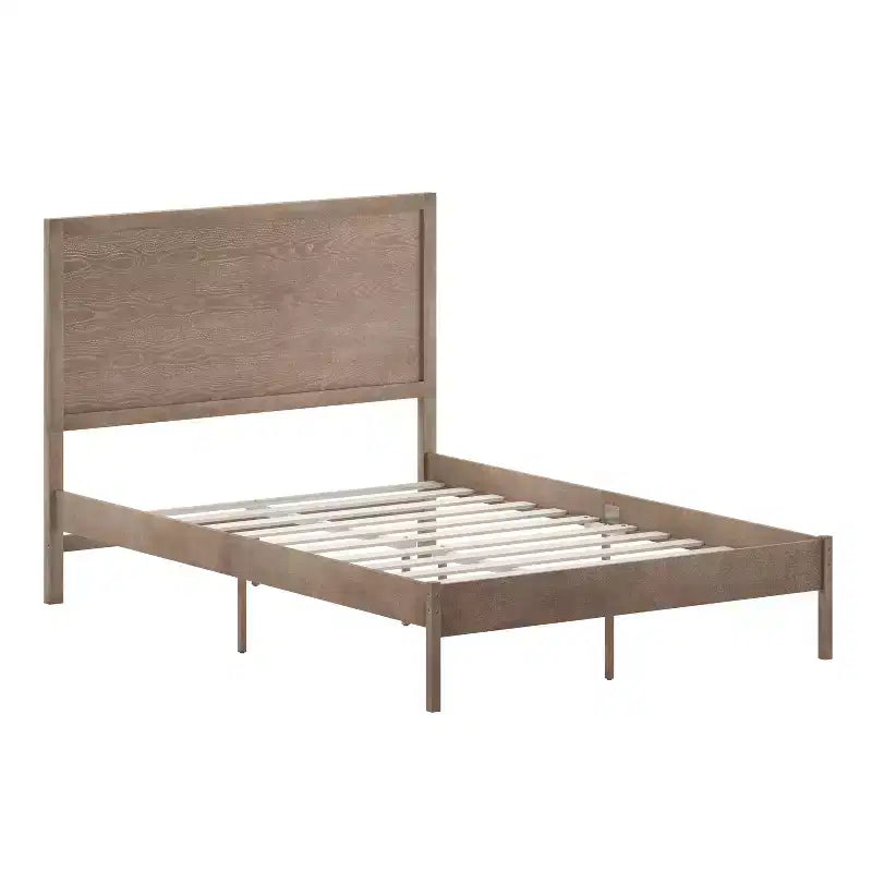 Merrick Lane Solid Wood Platform Bed with Wooden Slats and Headboard, No Box Spring Needed