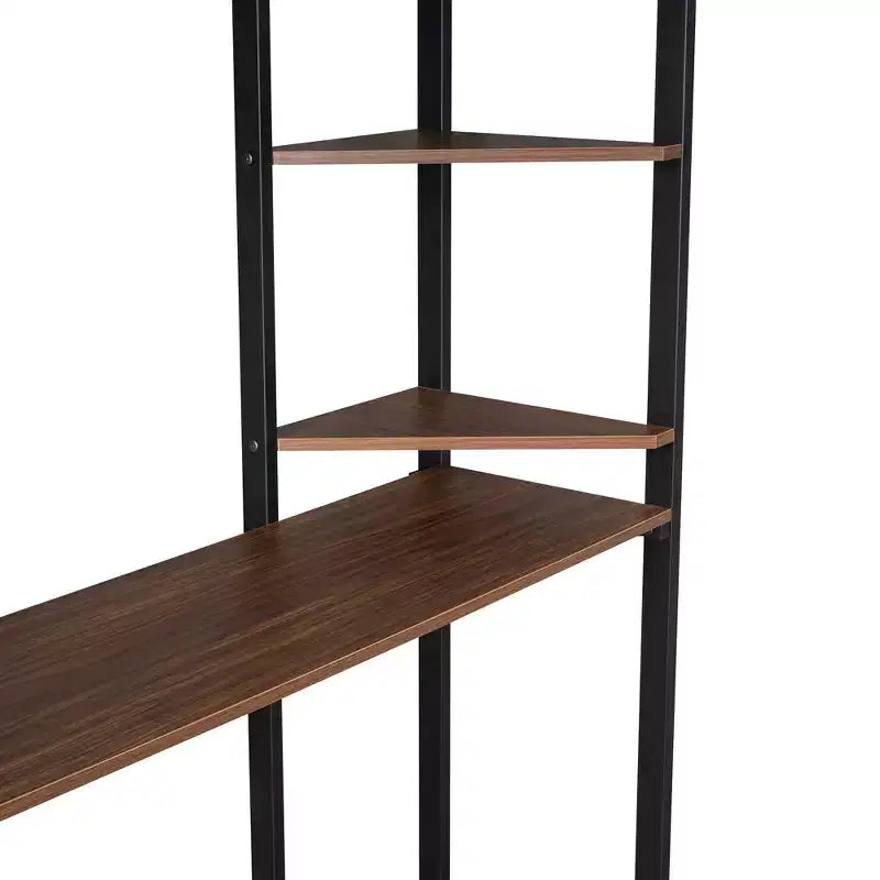 Full Size Metal Loft Bed with 2 Shelves and one Desk - ModernLuxe