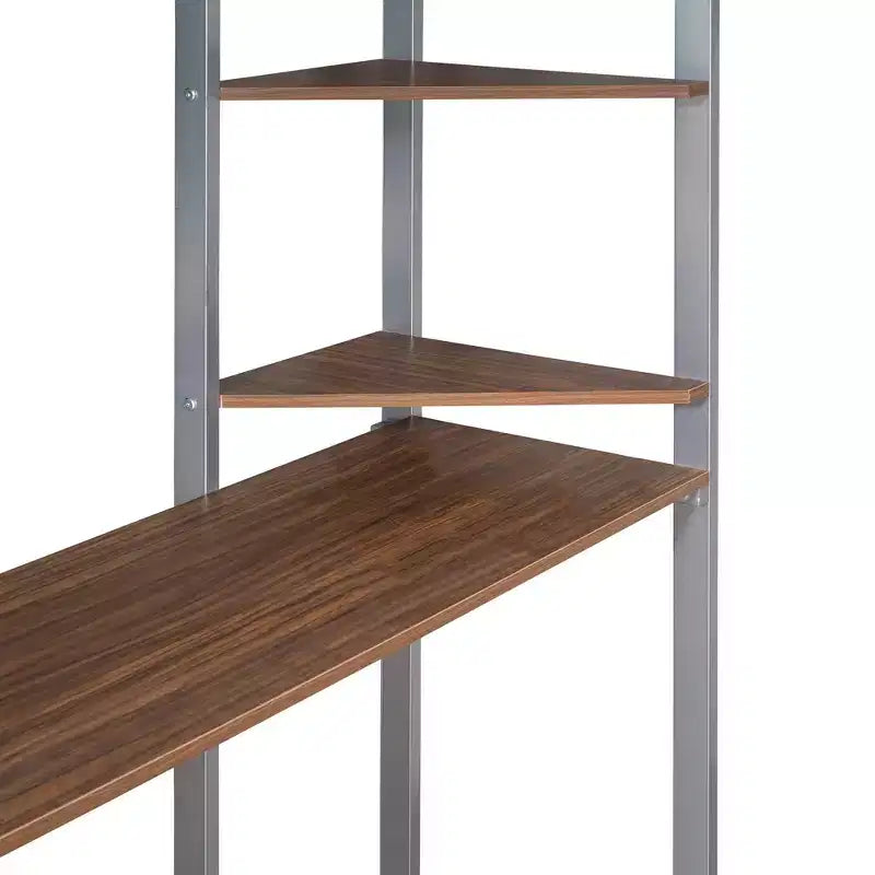 Full Size Metal Loft Bed with 2 Shelves and one Desk - ModernLuxe