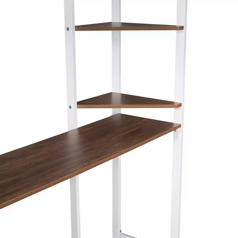 Full Size Metal Loft Bed with 2 Shelves and one Desk - ModernLuxe
