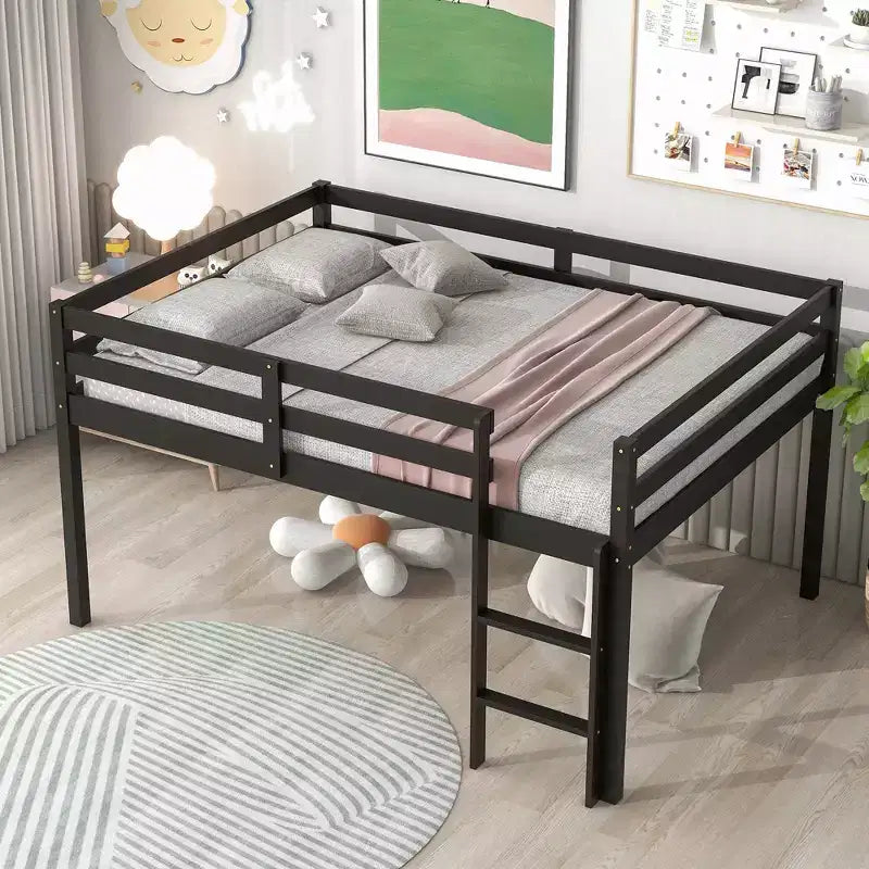 Full Size Wood Loft Bed with Ladder-ModernLuxe